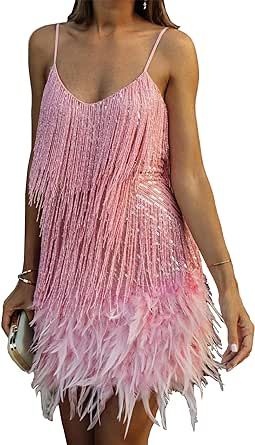 ECDAHICC Women’s Dresses Flapper Dresses 20s Gatsby with All-Over Fringe Mini Dresses